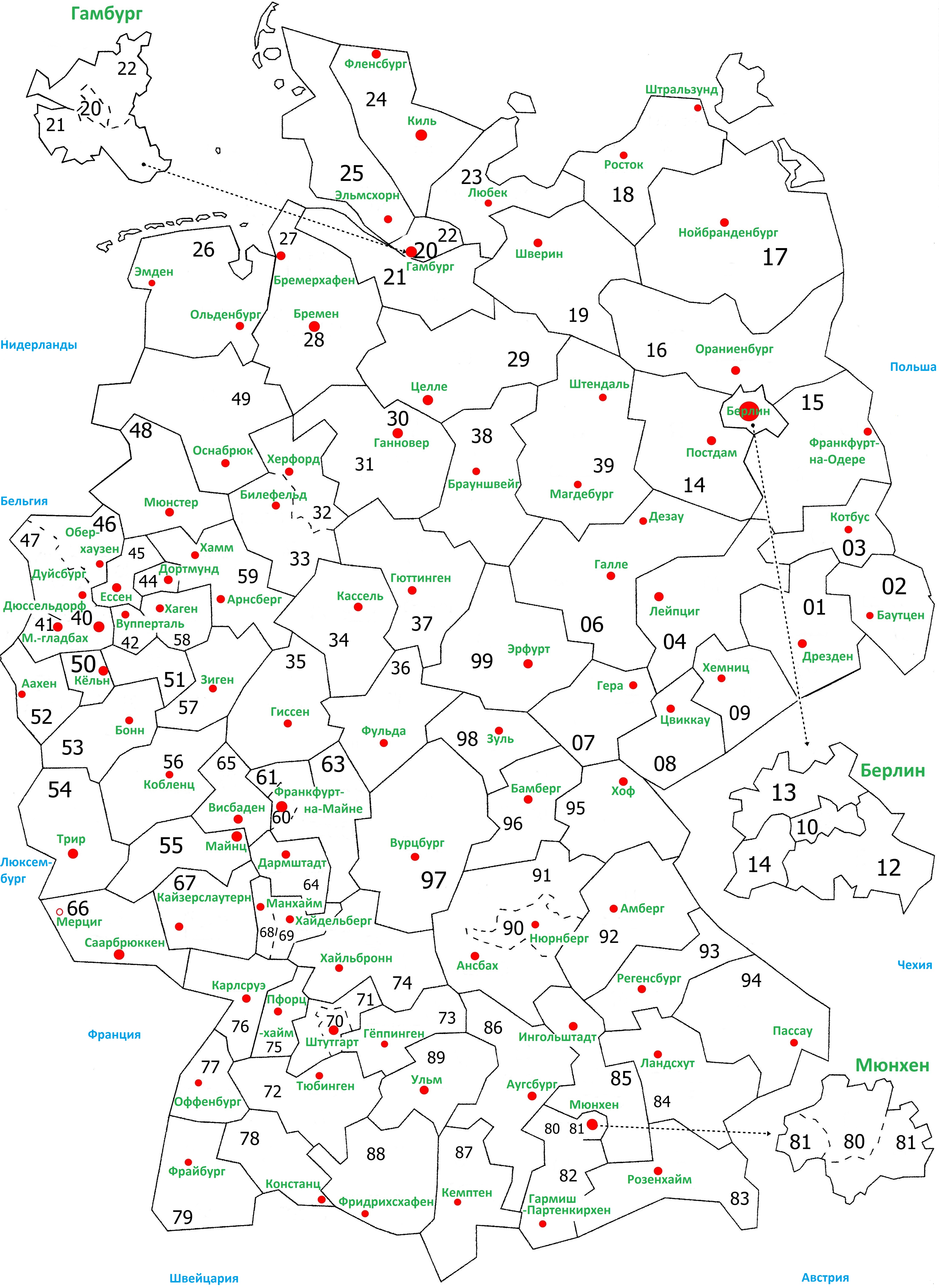 Номера участков это первые цифры почтового индекса в Германии, например наш индекс 66663 выбрать 66
